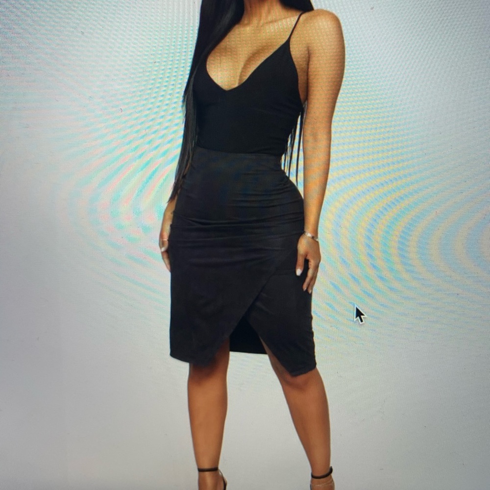 Black faux suede pencil skirt